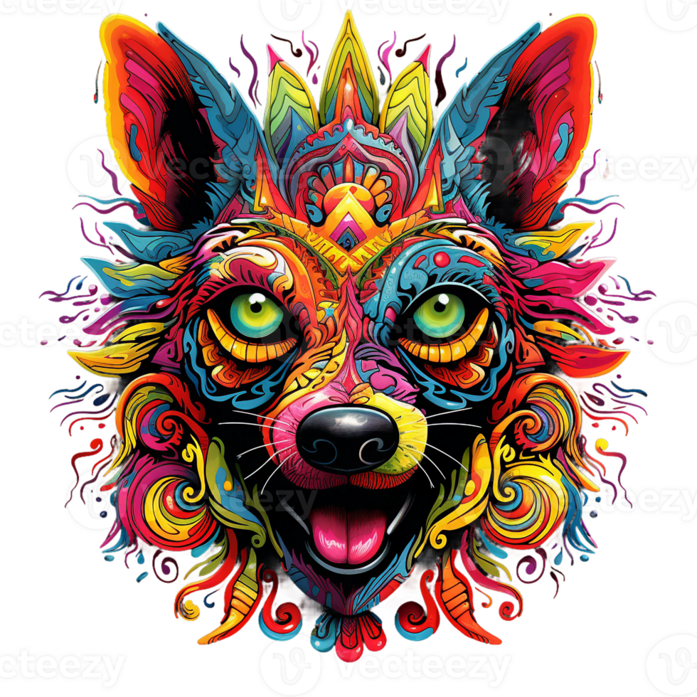 psychedelic hund ClipArt färgrik och vibrerande blommig valp ai genererad png