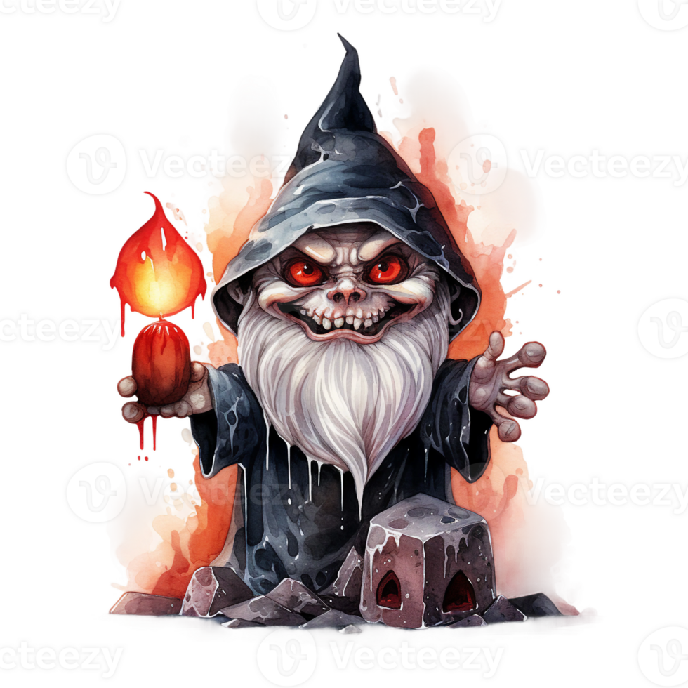 Halloween gnome, rouge œil, sorcière chapeau et bougie dans main clipart ai généré png