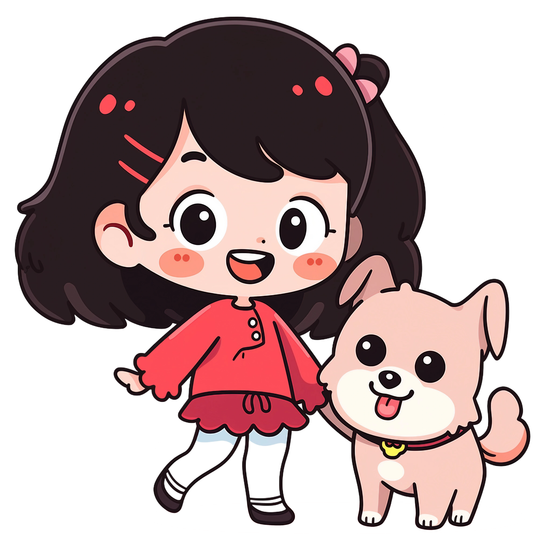 A Cute Little Girl With Her Dog Playing Chibi Girl Digital Clipart A Cute Little Girl With Her Dog Playing Chibi Girl Digital Clipart