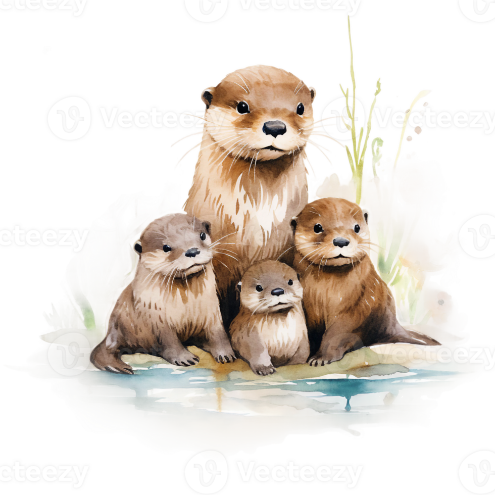 4 loutre famille avec bébé loutre, aquarelle numérique clipart ai généré  27241912 PNG