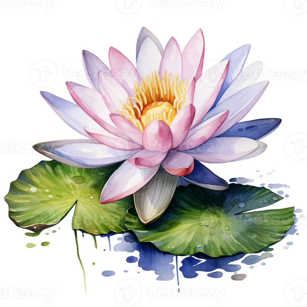 Blooming water lilly,lotus flower floating on water, digital watercolor clipart AI generated png