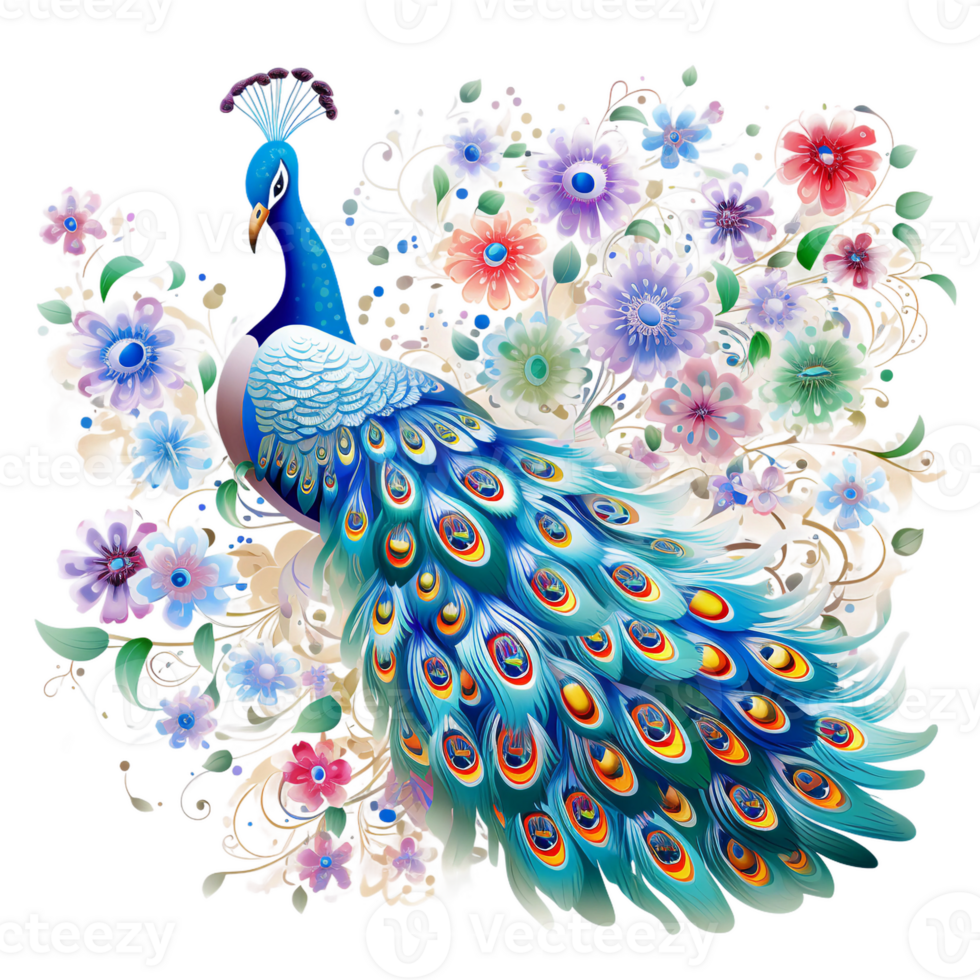a Beautiful peacock with colorful feathers closed, digital clipart, vibrant texture AI Generated png