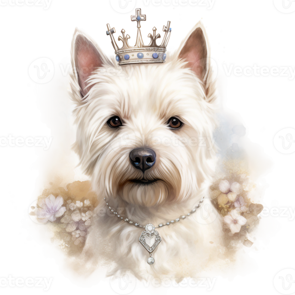west highland terrier with crown watercolor clipart, highland dog animal digital graphic AI Generated png