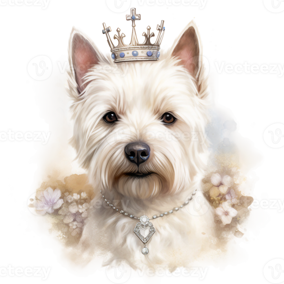 west highland terrier with crown watercolor clipart, highland dog