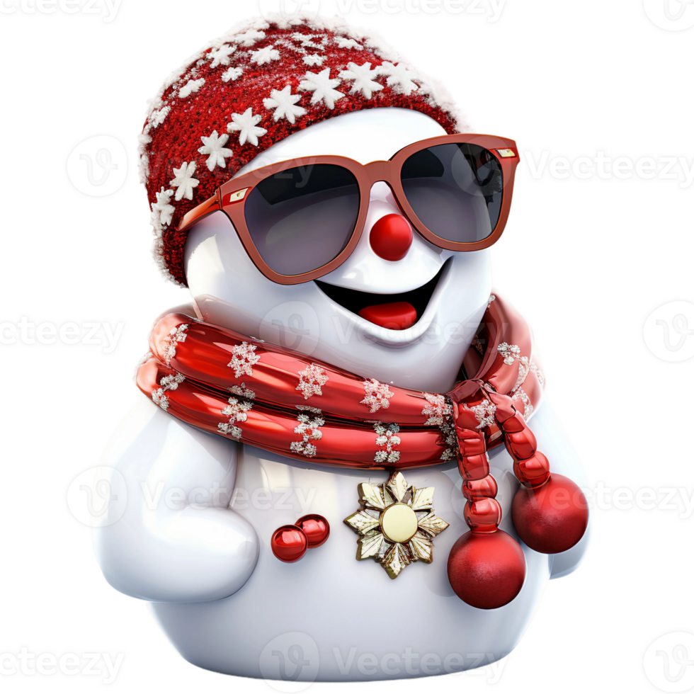 Christmas snowman wearing winter hat and sunglass isolated ai generated png