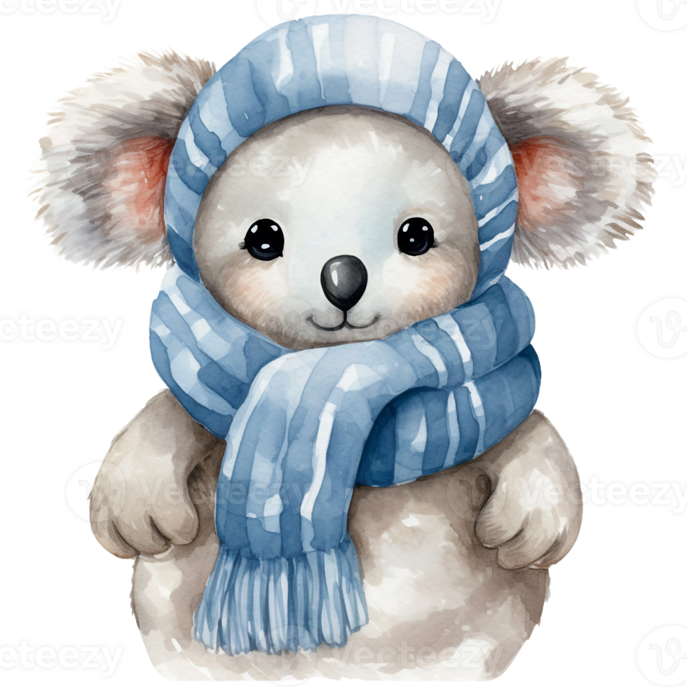Cute koala in a cozy winter dress watercolor illustration isolated AI generated png