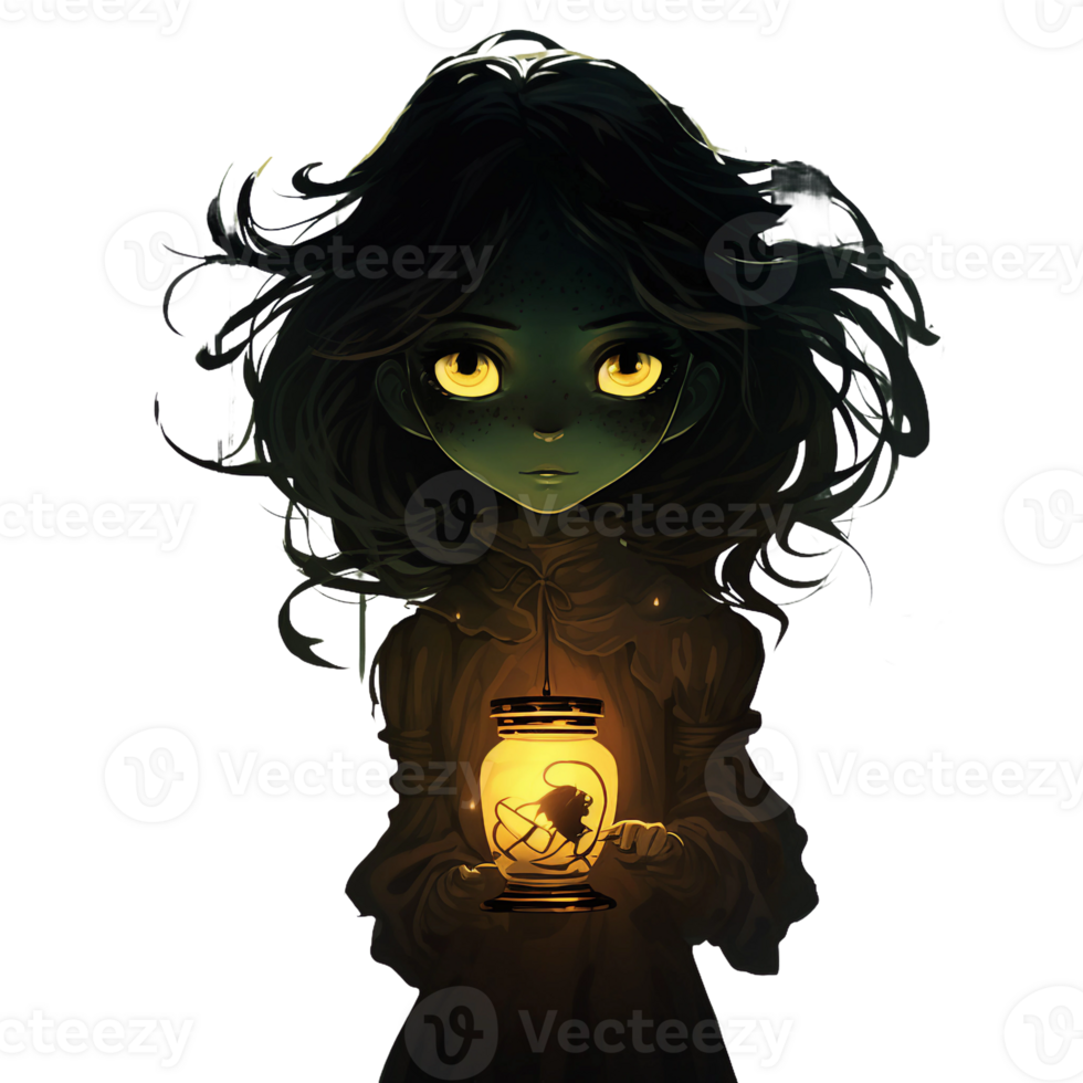 Halloween scary villain, glowing eye, enchanted light on her hand, gothic witch, evil queen watercolor illustration isolated AI Generated png