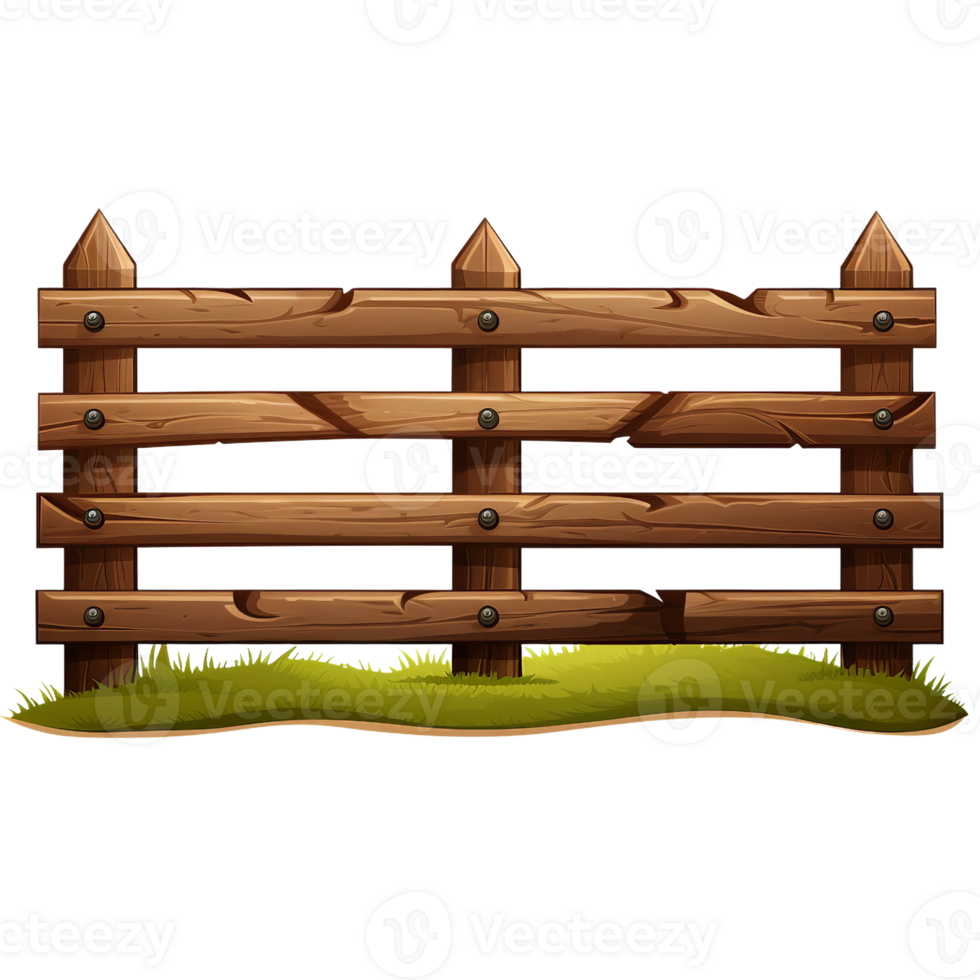 wooden fence and green grass isolated AI generated png