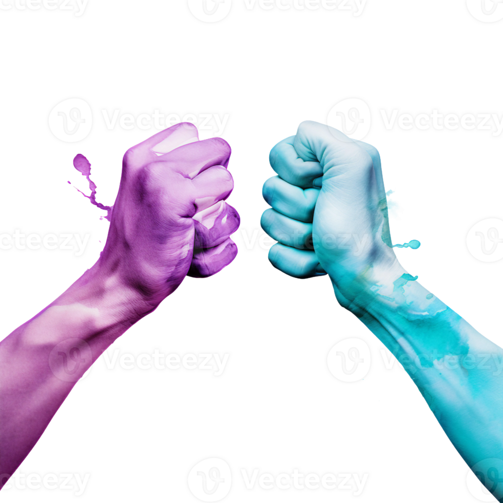 Supporting hands of two with strong motif and showing commitment, bright turquoise, purple and teal blue graphics, suicide prevention week watercolor clipart isolated AI generated png