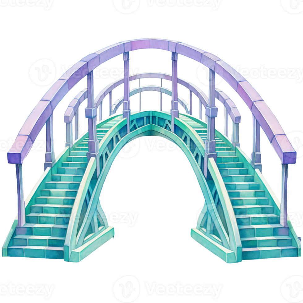 Bridge connecting two, bright turquoise, purple and teal blue graphics, suicide prevention week watercolor clipart isolated AI generated png
