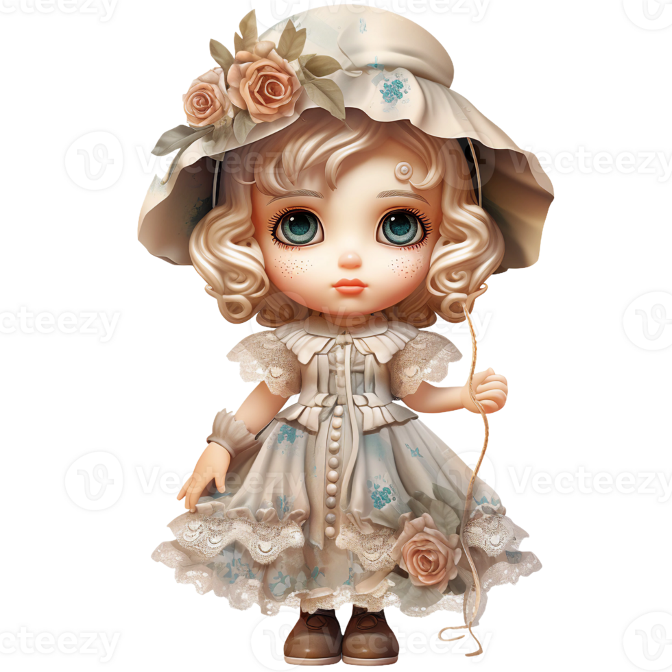 Charming Isolated Fashion Girl Dolls with Stylish Hats AI Generative png