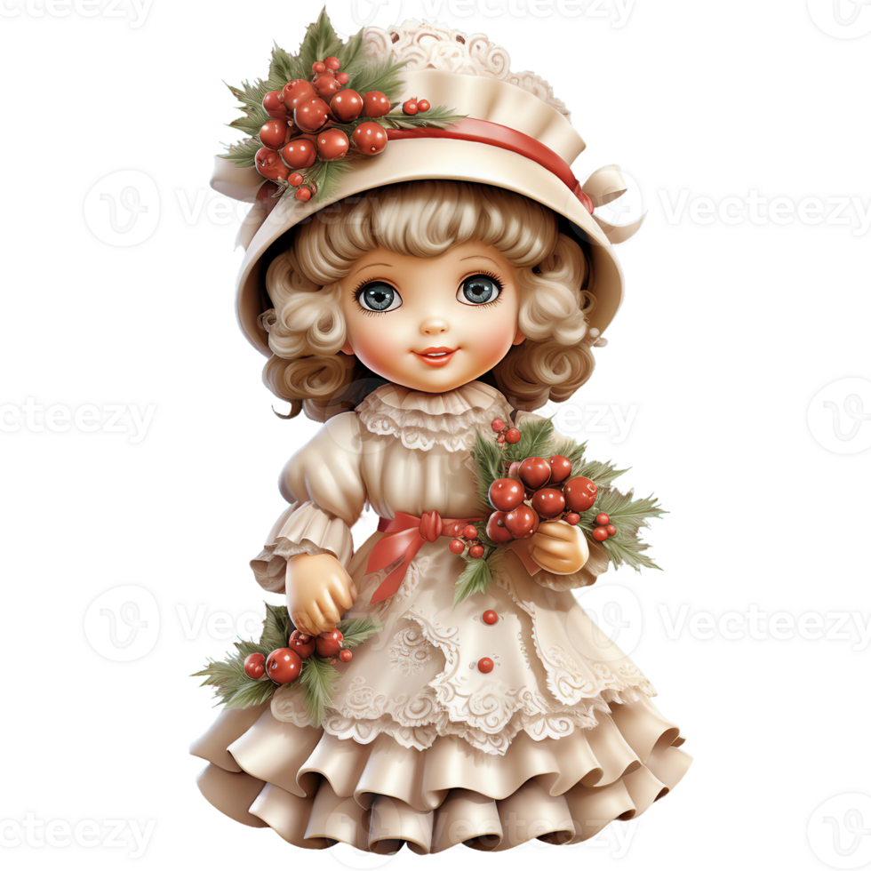 Nostalgic Isolated Vintage Victorian Dolls with Hats AI Generative png