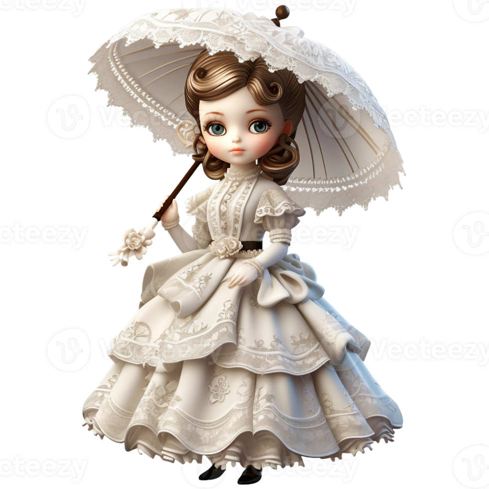 Isolated Vintage Elegance Bisque Dolls Victorian Dolls with