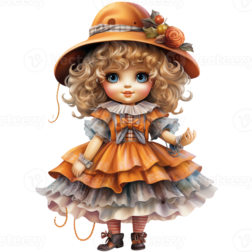 Isolated Vintage Porcelain Dolls with Elegant Hats AI Generative