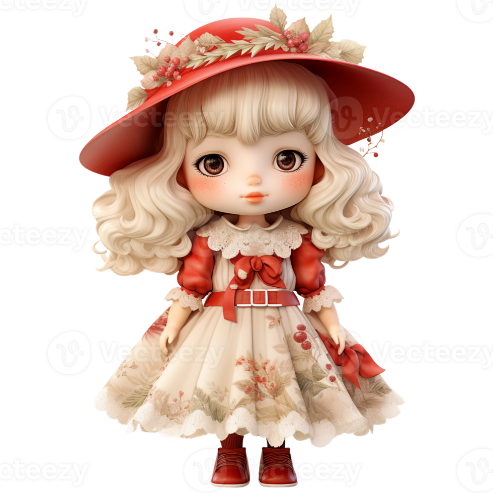Isolated Bisque Dolls with Victorian Hats AI Generative png