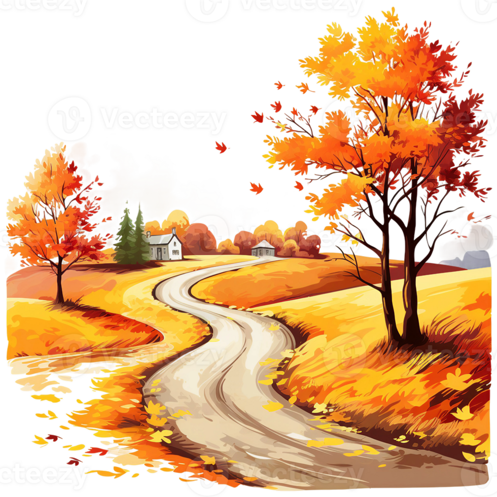 autumn landscape with trees, watercolor isolated AI Generatiive png