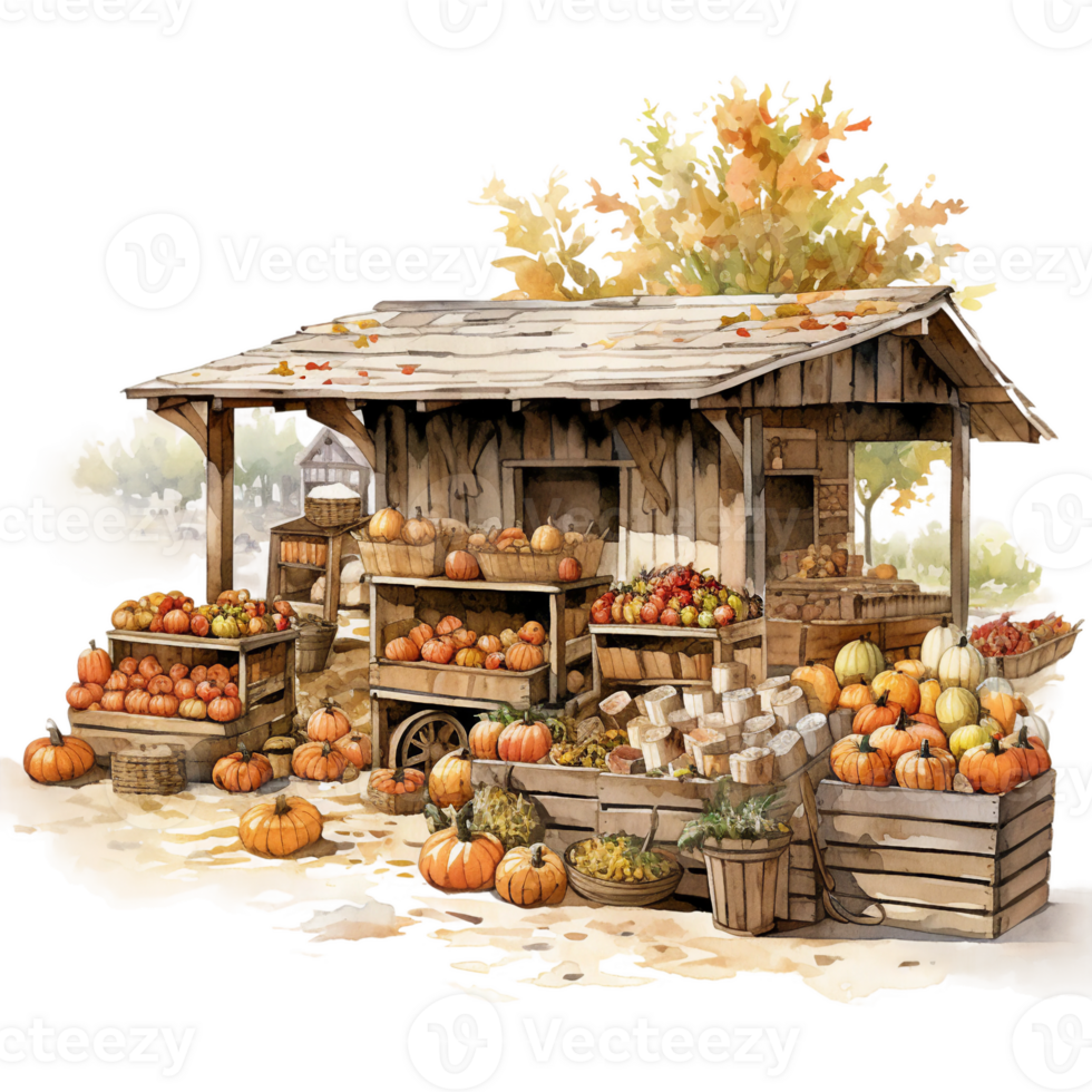 pumpkins in a basket on a farm, autumn harvest season isolated, fall farmhouse AI Generatiive png