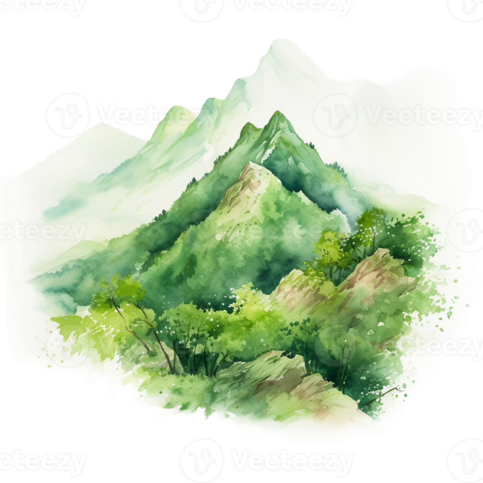 isolated green landscape with trees and clouds ai generated png