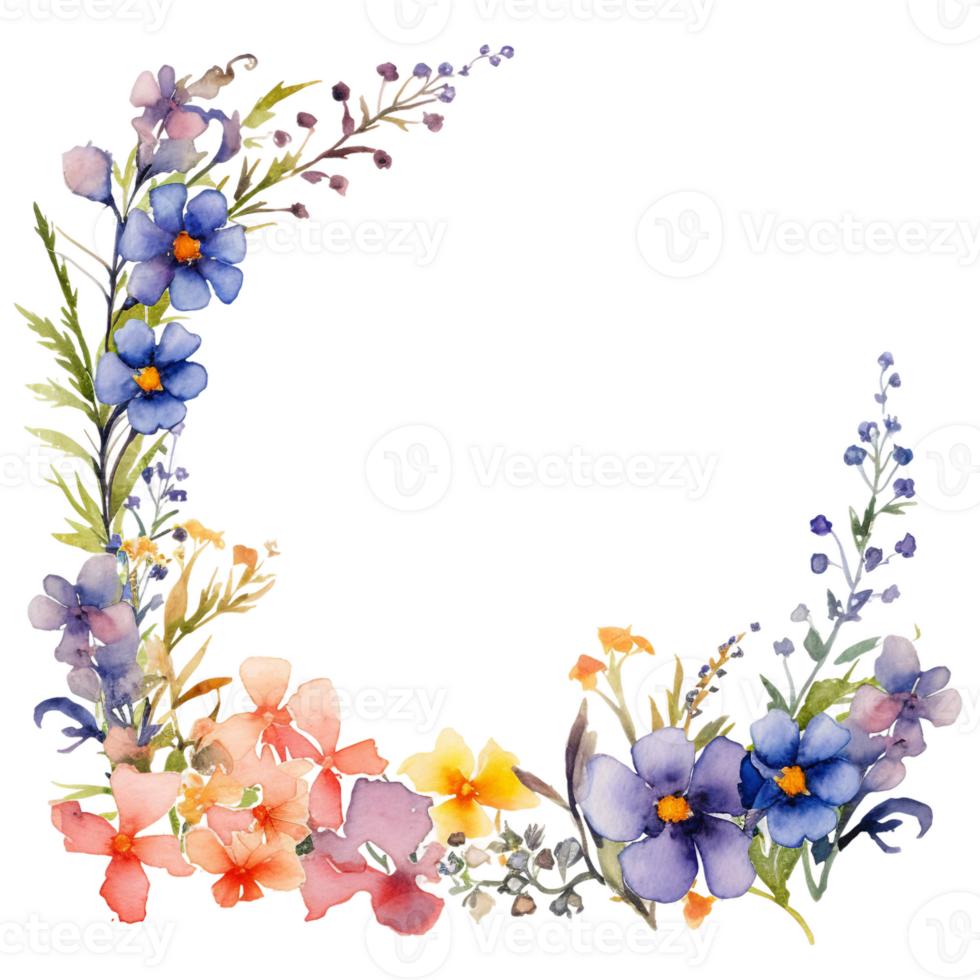frame with flowers in one corner for background, huge blank white space, negative space for text, watercolor clipart isolated cai generated png