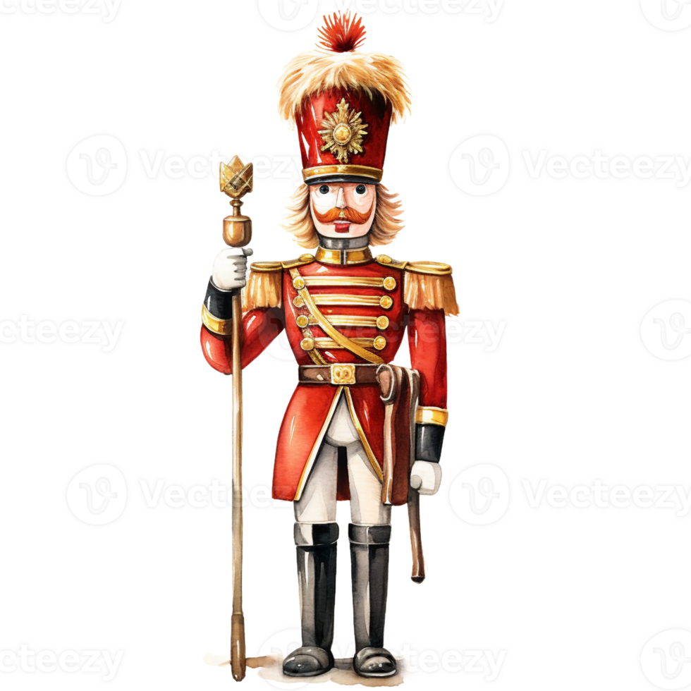 Christmas nutcracker in soldier costume isolated watercolor art ai generated png