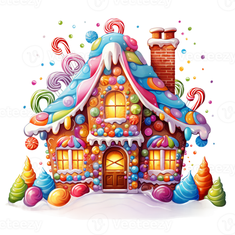 gingerbread house with christmas decorations  isolated watercolor clipart ai generated png