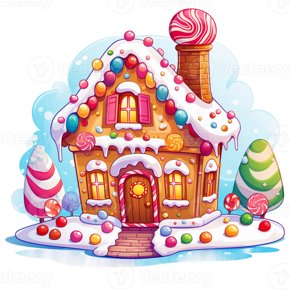 gingerbread house with christmas tree and gifts  isolated watercolor clipart ai generated png