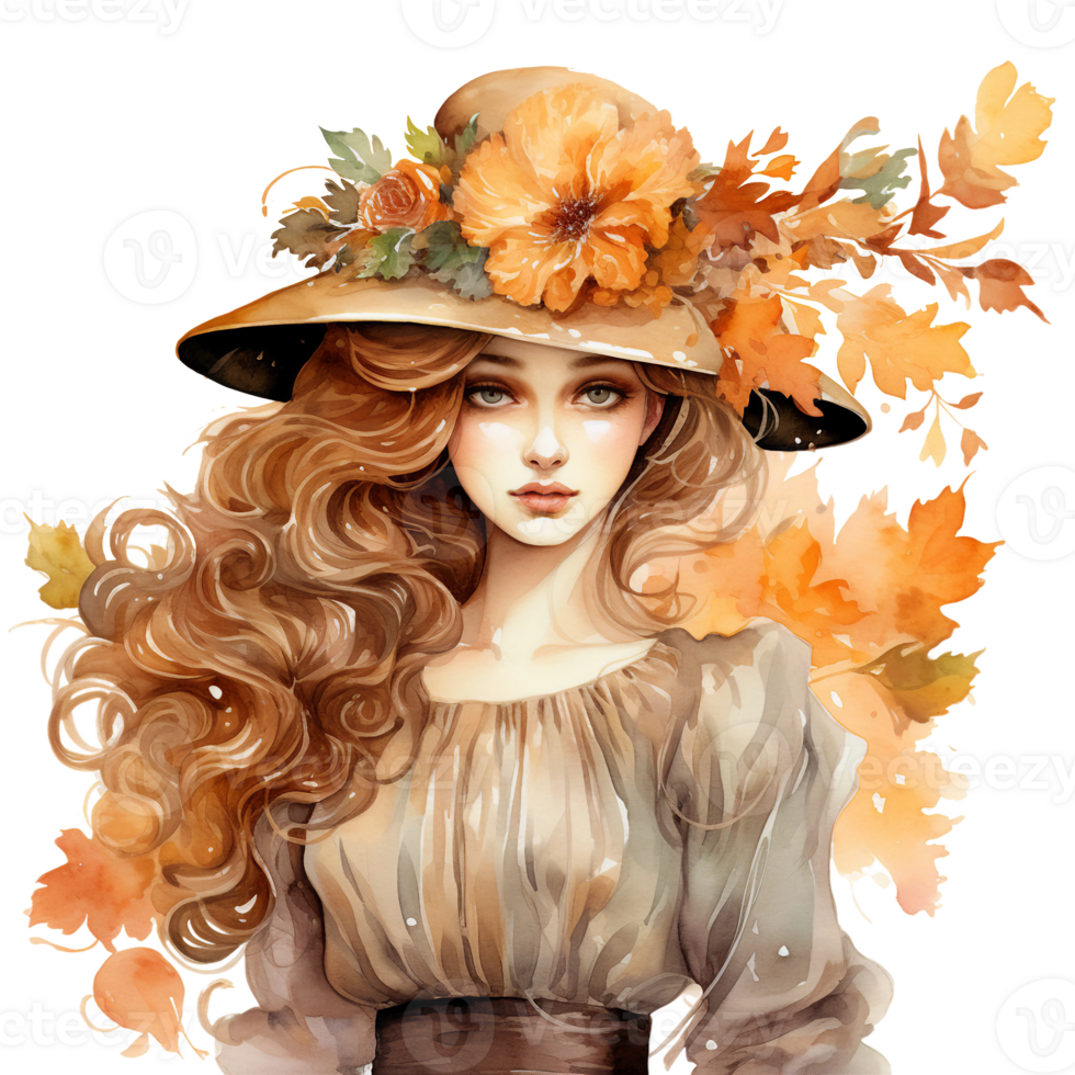 otoño dama, otoño princesa clipart ai generado png