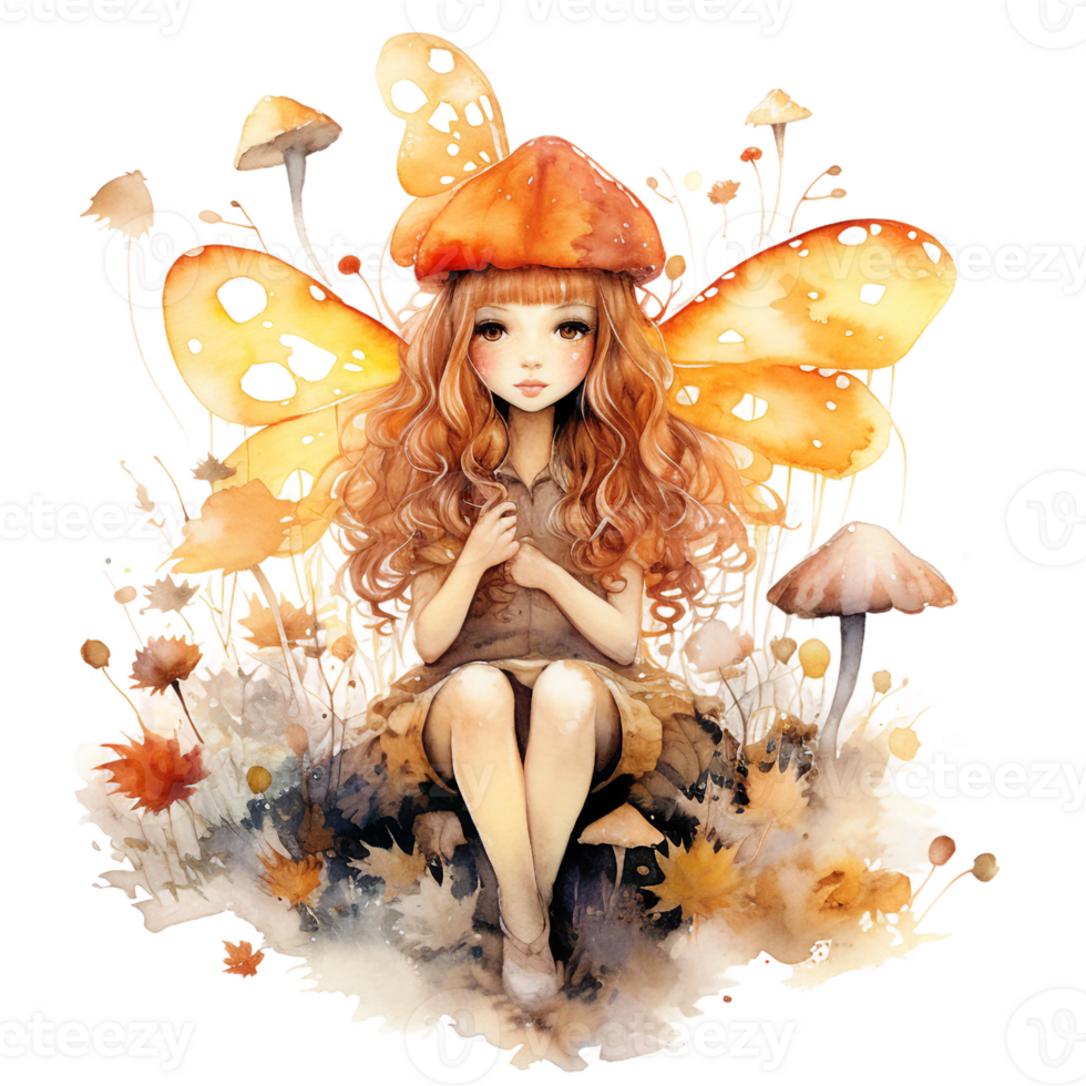 tomber Fée avec la magie baguette magique, l'automne tomber Fée aquarelle clipart ai généré png