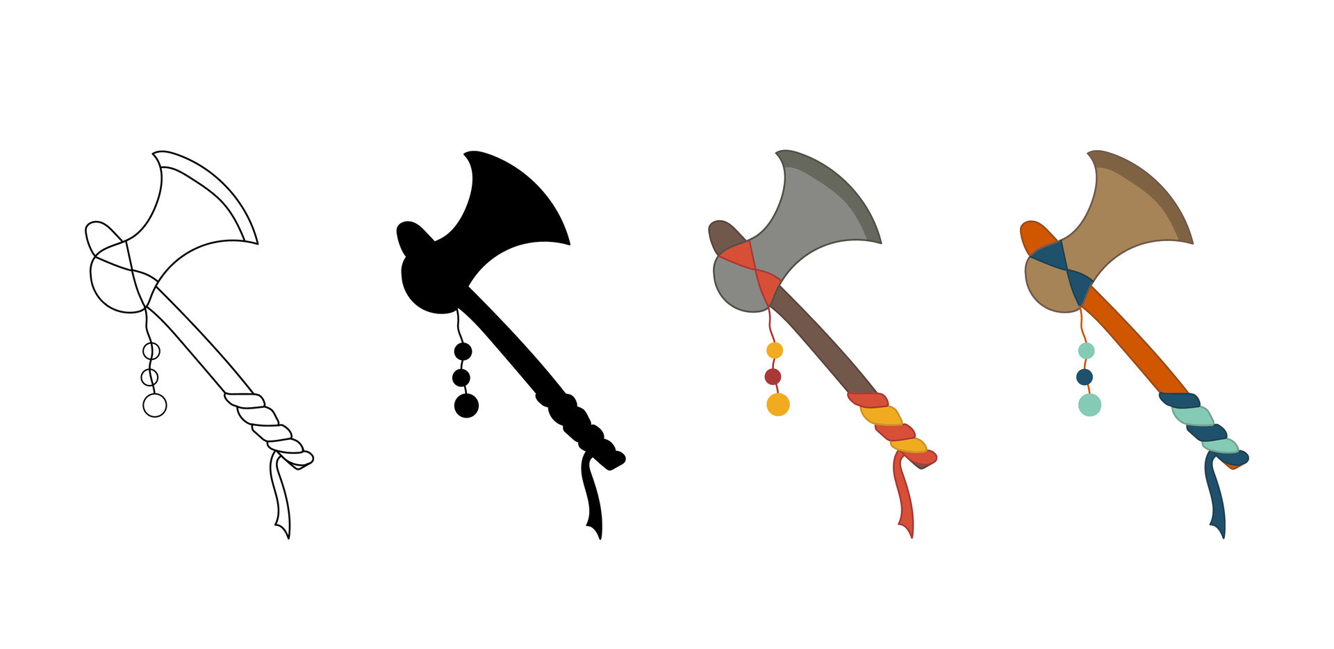 Set of axes of ancient African and Indian tribes and peoples. Axes in