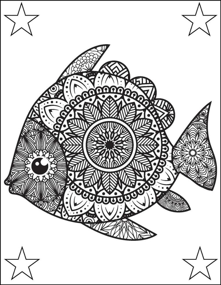 Fish Mandala Coloring Pages. Black white hand, Fish Mandala Vector ...