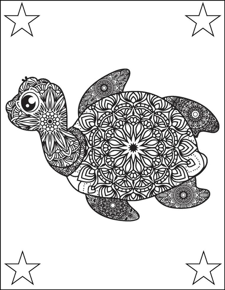 Ocean Animals Mandala Coloring Pages. vector