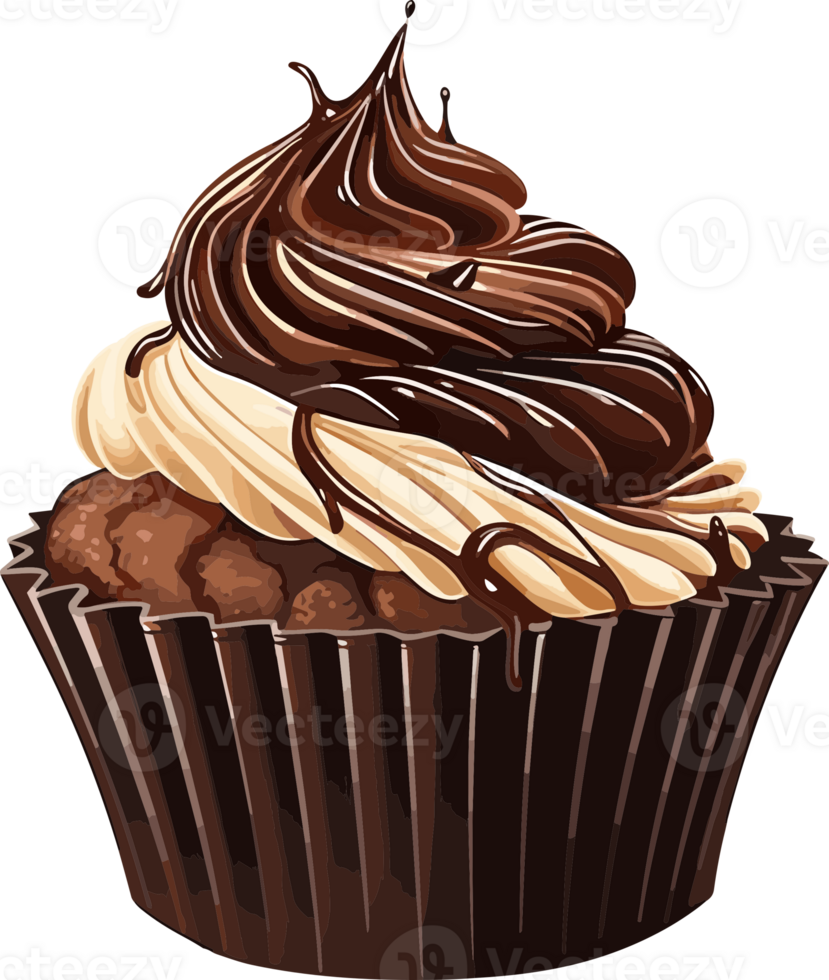 Delicious chocolate Cupcake with cream Illustration isolated on white AI Generative png