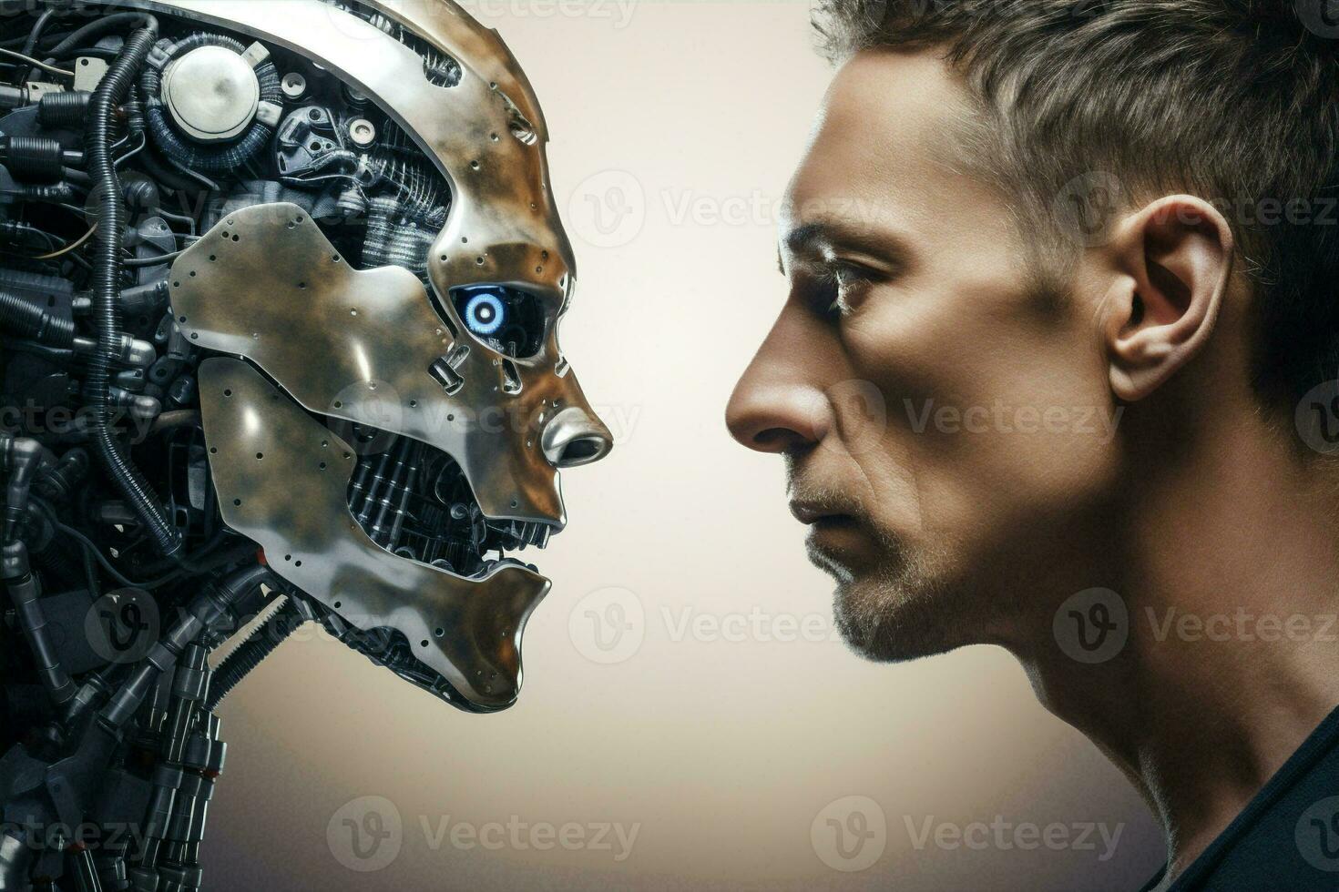 Futuristic virtual people work artificial surreal robotic business artificial cyborg science intelligence intelligence technology photo