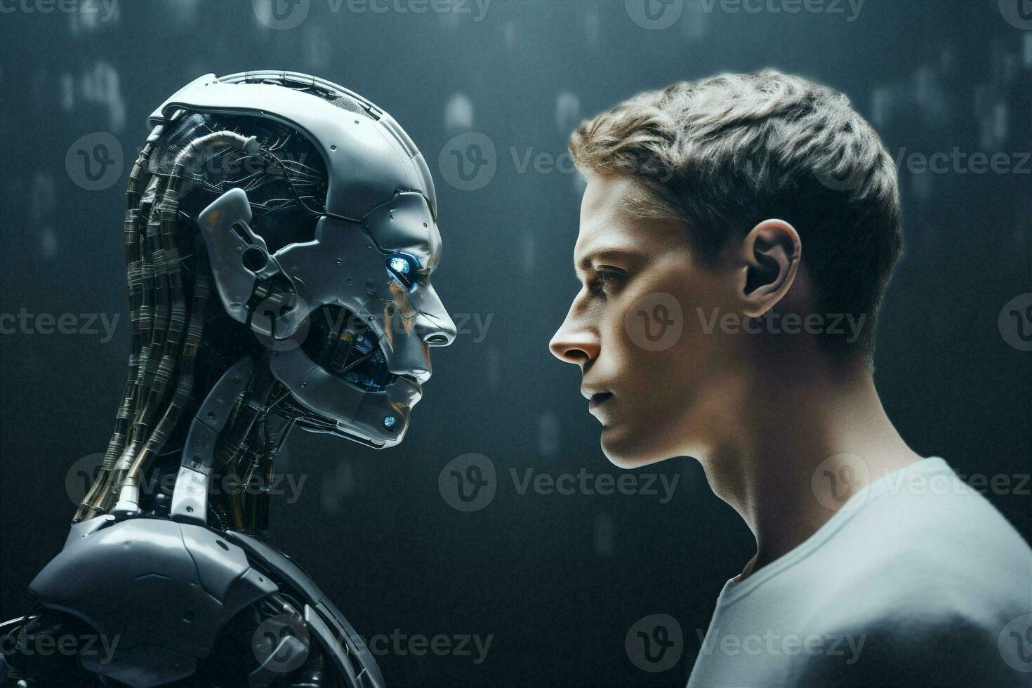 Technology virtual cyborg robotic intelligence business people digital science artificial ai futuristic work future photo
