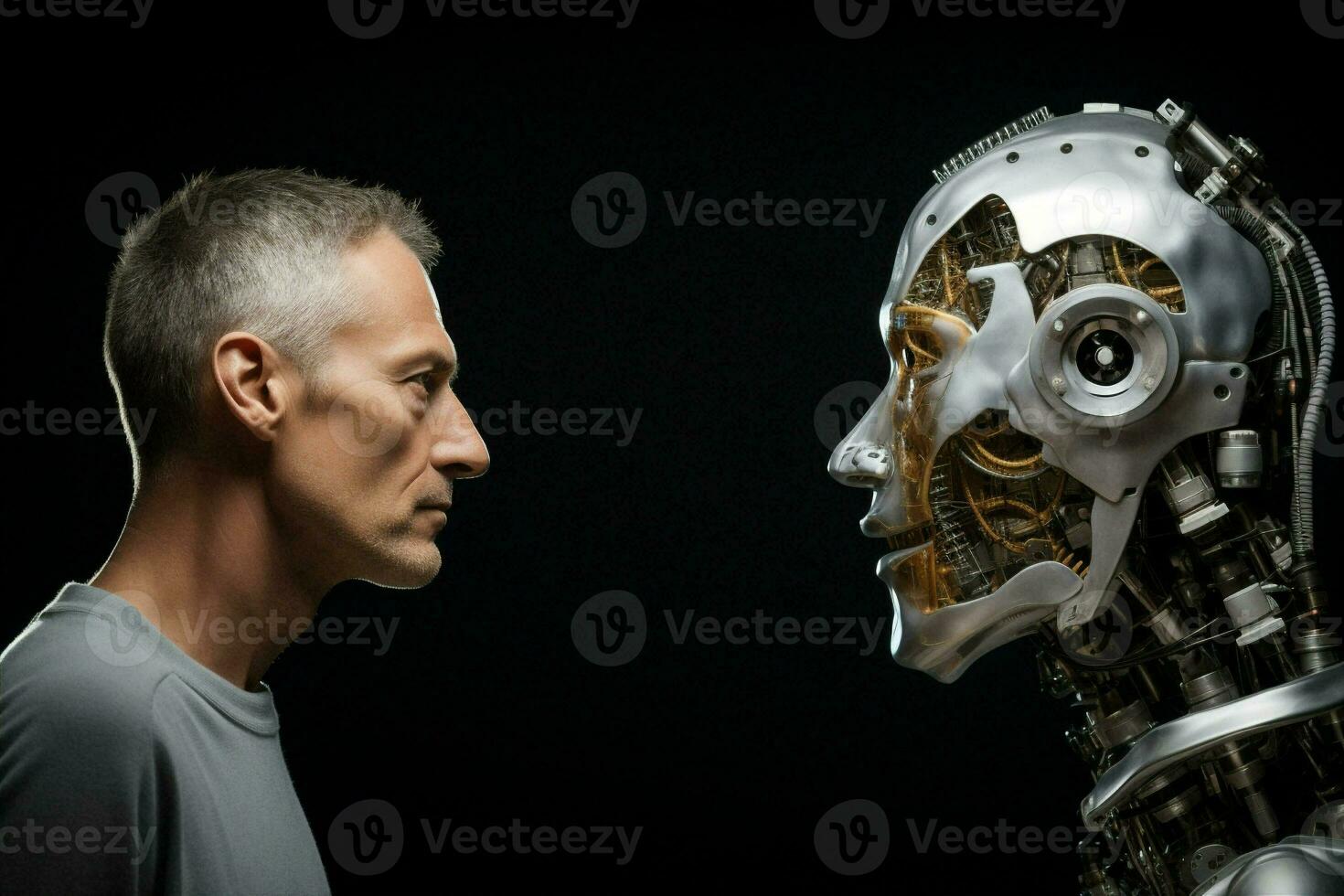Intelligence robotic business surreal cyber science artificial android technology head work people design futuristic cyborg photo