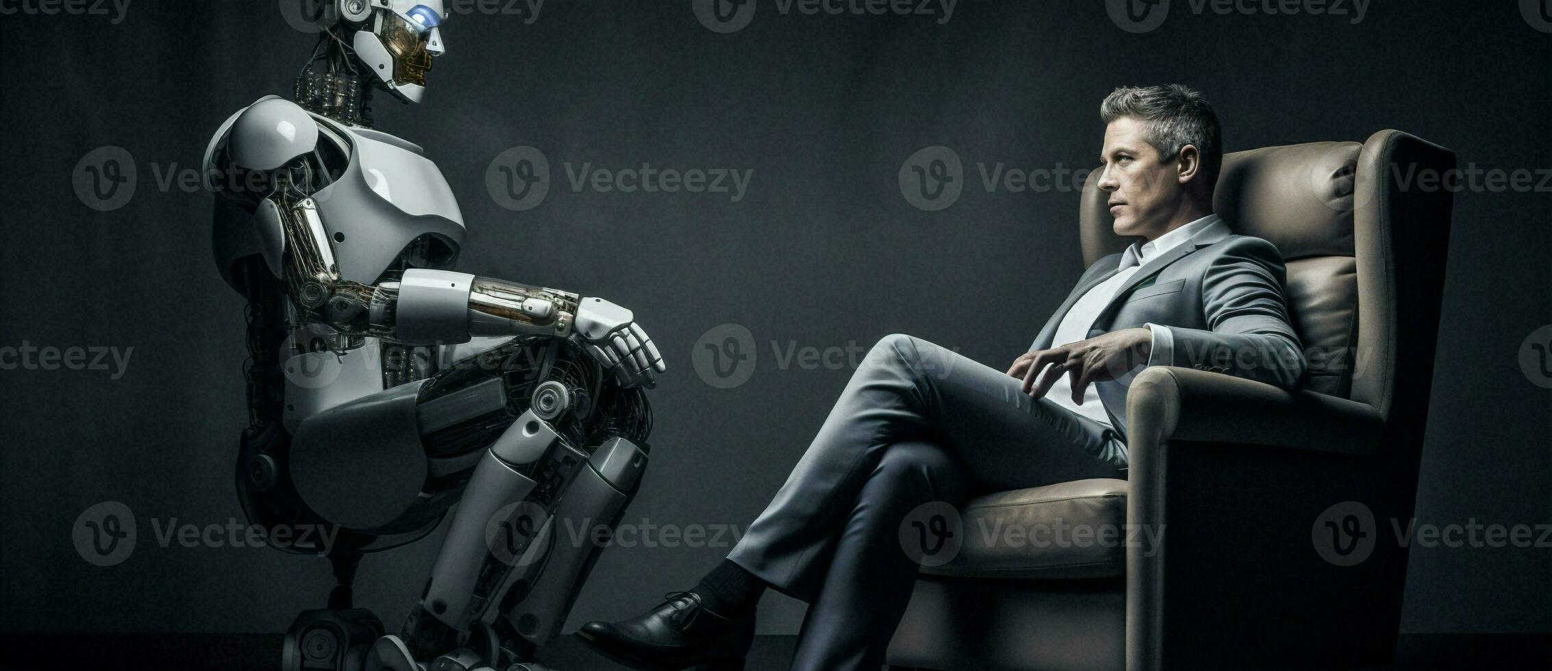 Futuristic modern background science robotic intelligence business technology engineering artificial cyborg work imagination people photo