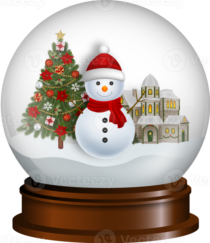 christmas snow globe with snoeman on winter landscape png