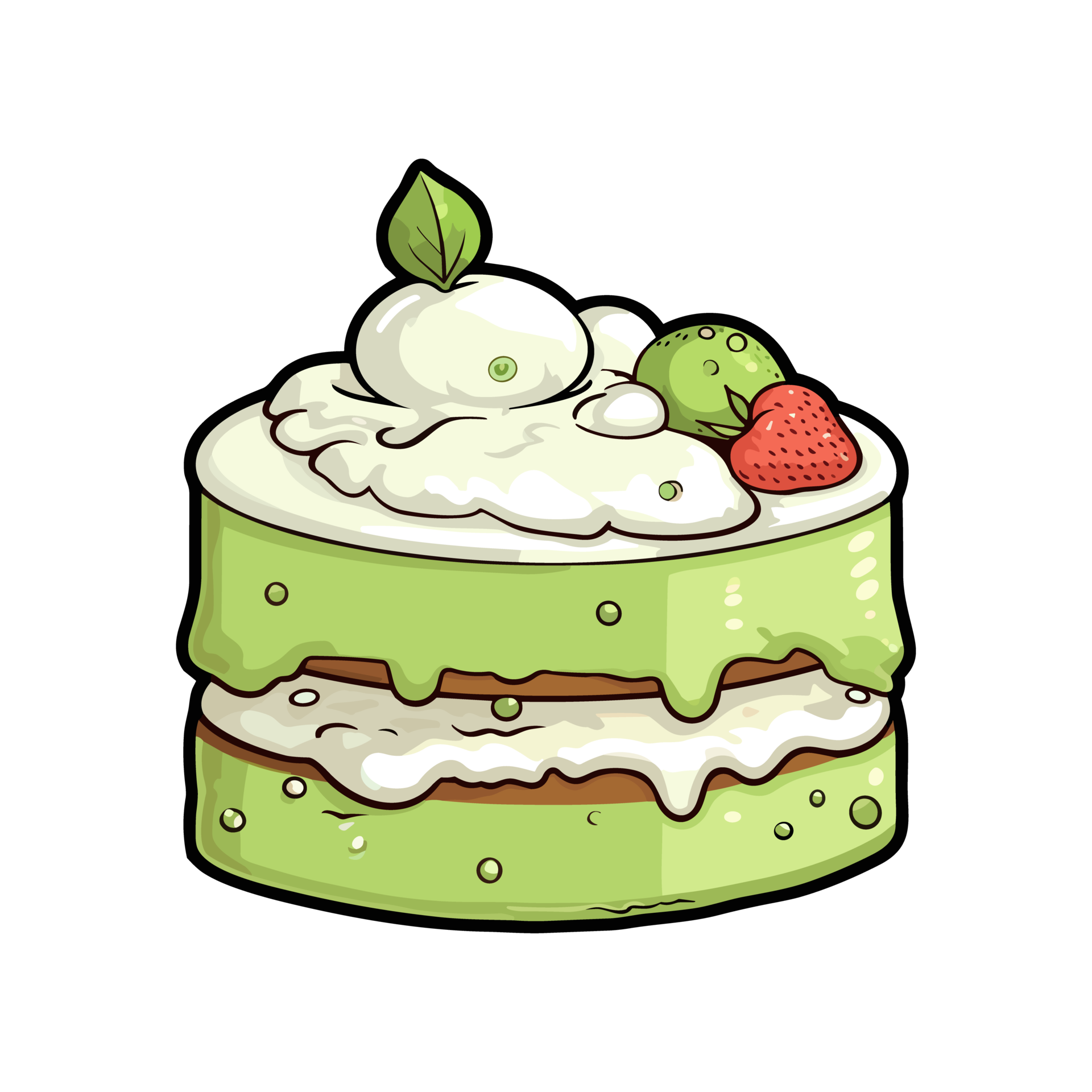 027. matcha green tea cake sticker cool colors and kawaii. clipart