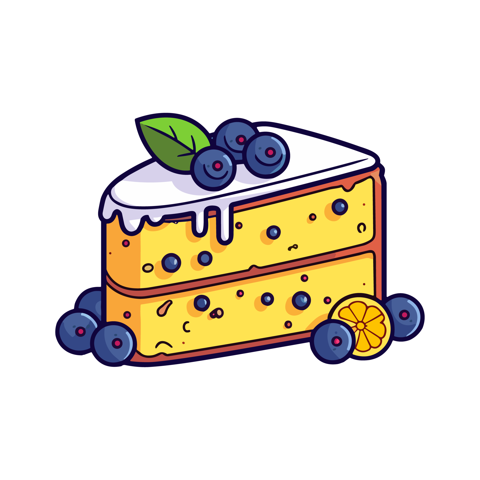 blueberry lemon cake clip art illustration. Transparent backgrund