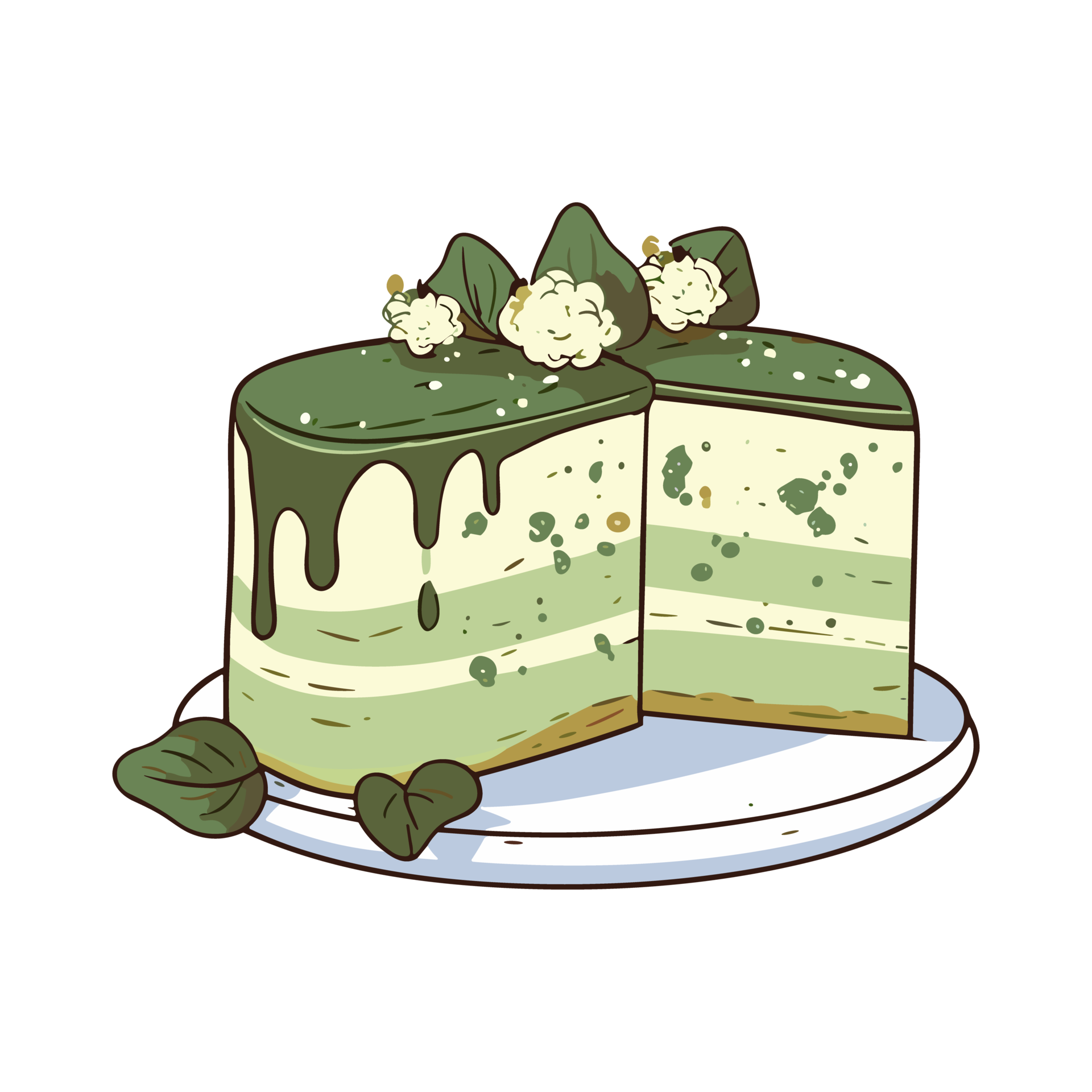 matcha green tea cake clip art illustration. Transparent backgrund