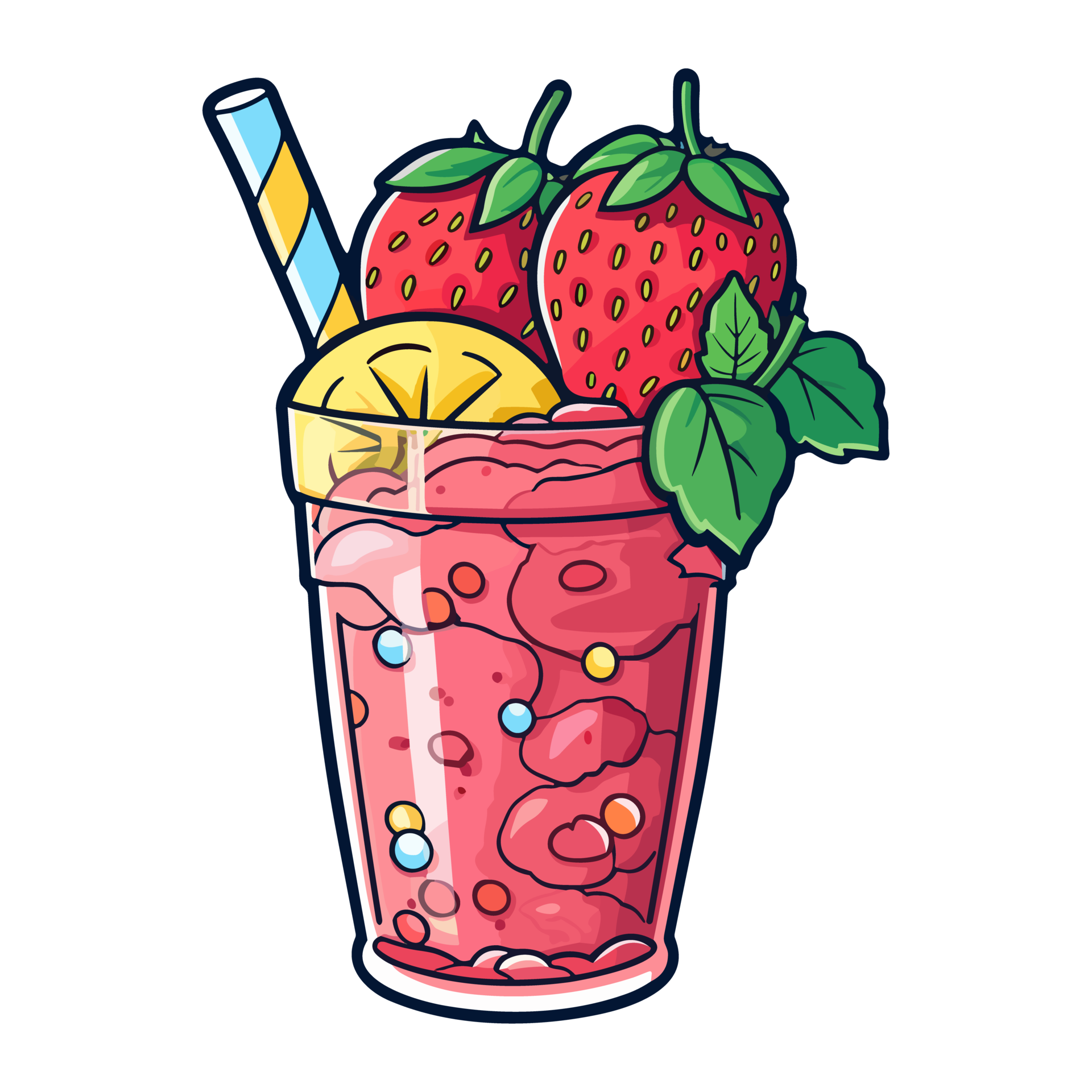 strawberry lemonade sticker cool colors kawaii clip art illustration