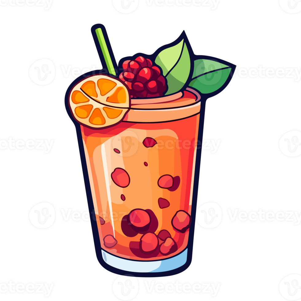 raspberry peach iced tea  sticker cool colors kawaii clip art illustration. Transparent background. Generative Ai png