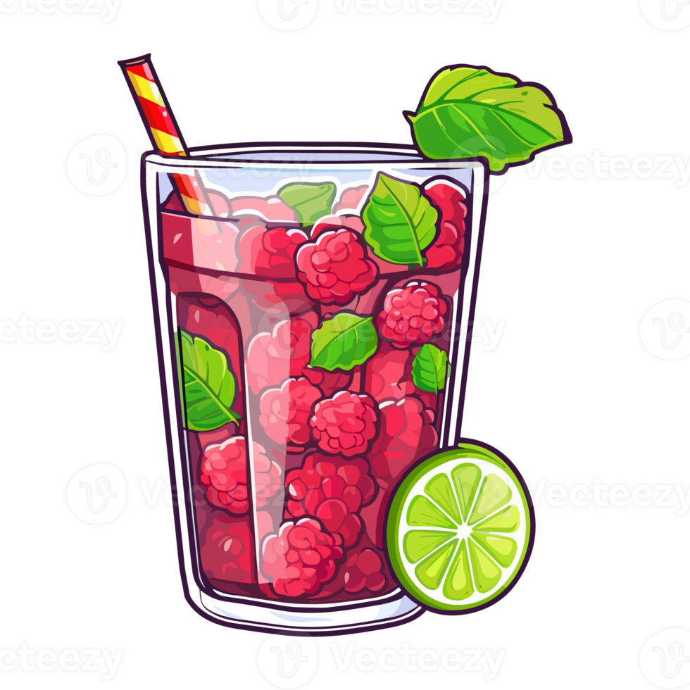 raspberry lime spritzer  sticker cool colors kawaii clip art illustration. Transparent background. Generative Ai png