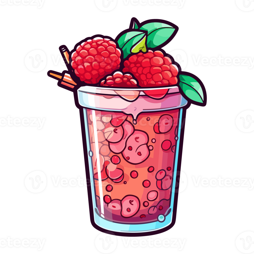 raspberry iced tea  sticker cool colors kawaii clip art illustration. Transparent background. Generative Ai png
