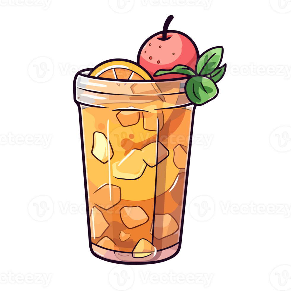 Ice tea on plastic cup with lemon, side view with transparent background,  Generative AI Technology 24734001 PNG