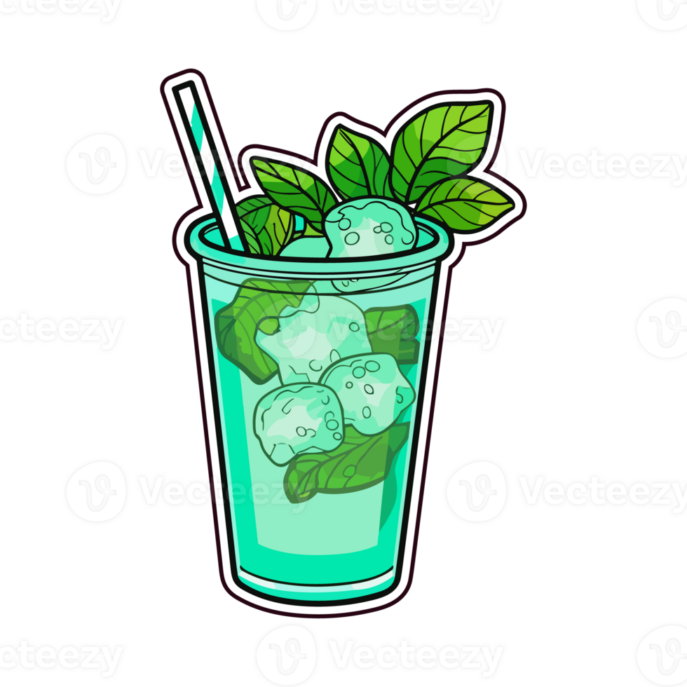 mint julep mocktail  sticker cool colors kawaii clip art illustration. Transparent background. Generative Ai png