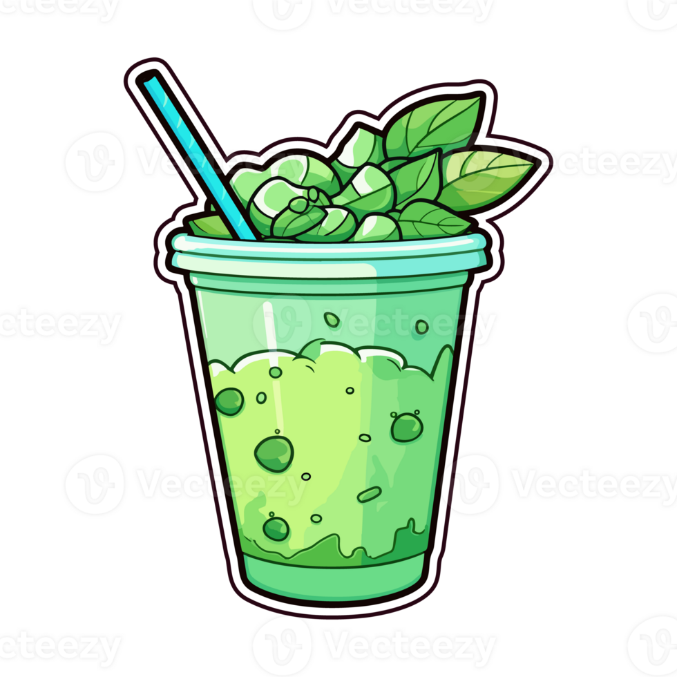 mint julep mocktail  sticker cool colors kawaii clip art illustration. Transparent background. Generative Ai png