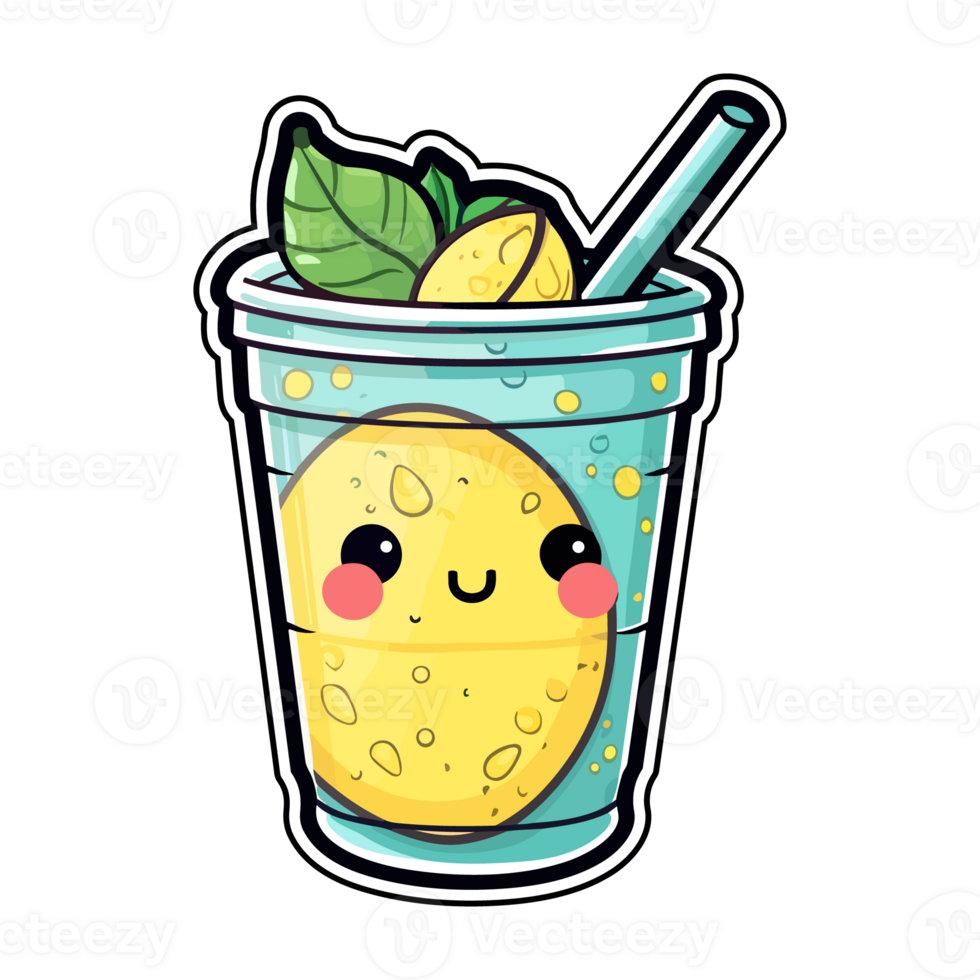 lemonade  sticker cool colors kawaii clip art illustration. Transparent background. Generative Ai png