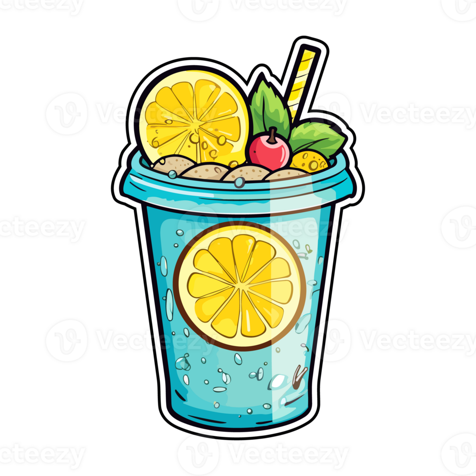 lemonade  sticker cool colors kawaii clip art illustration. Transparent background. Generative Ai png