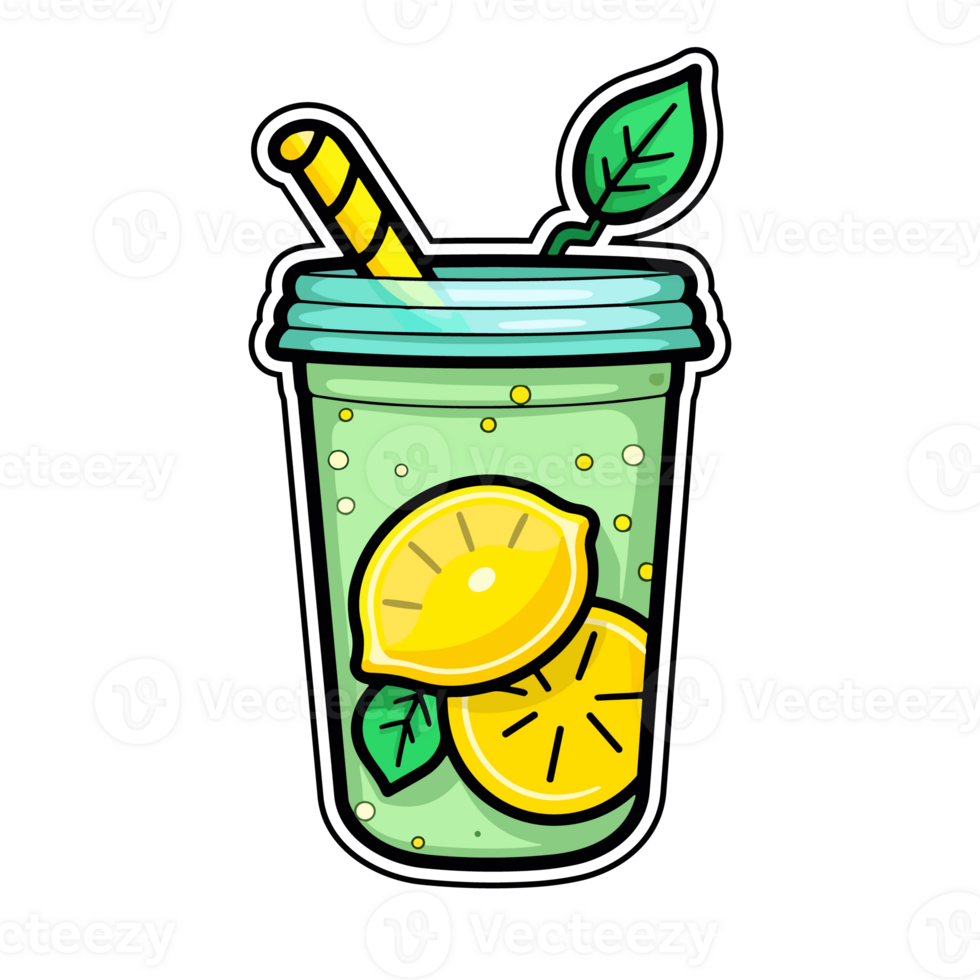 lemonade  sticker cool colors kawaii clip art illustration. Transparent background. Generative Ai png